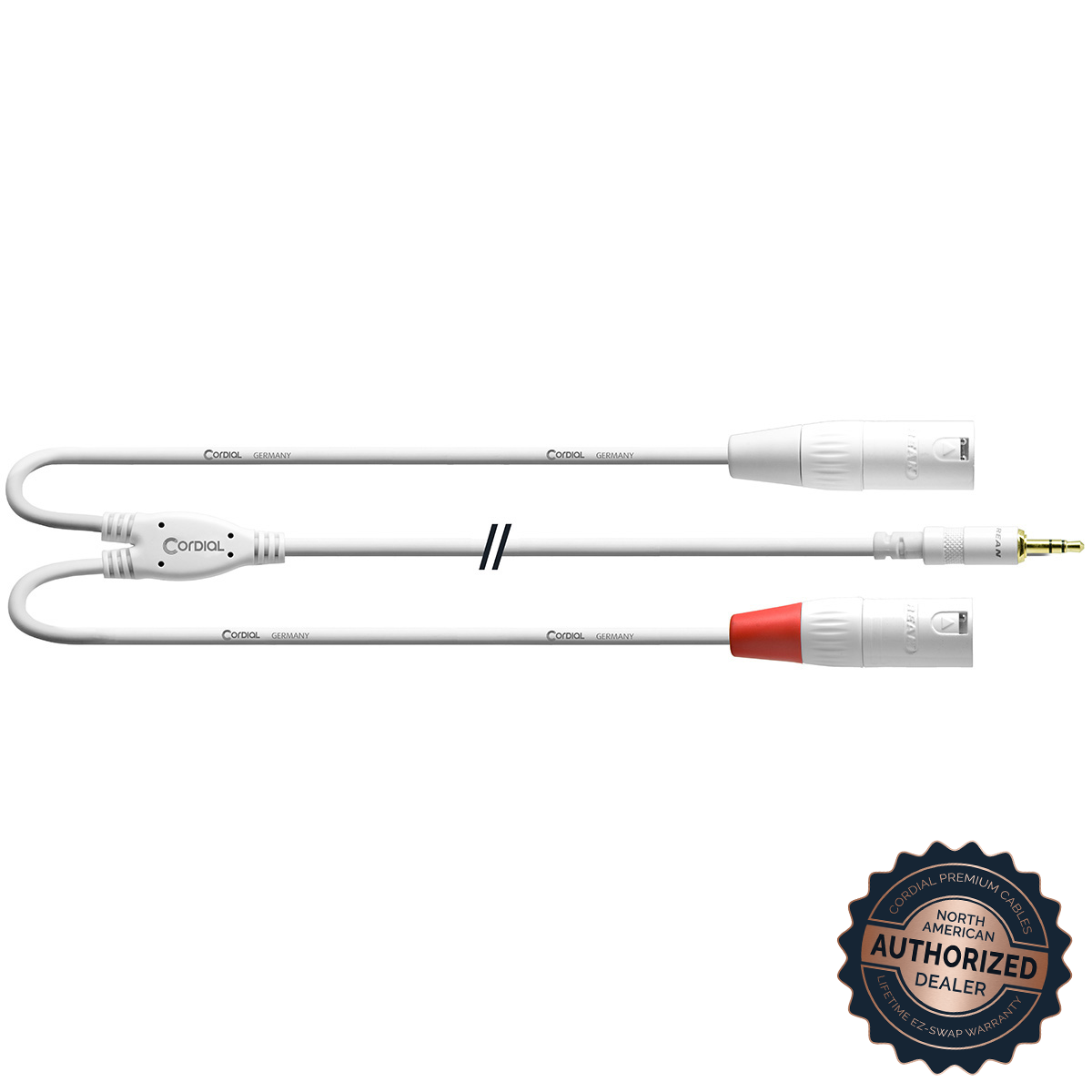 Cordial Balanced Y-Adapter; White, 6ft.

SKU: CFY 1.8 WMM - SNOW

1/8" TRS Male to (2x) XLR Male, Long Tail/Short Split, White, 6ft. 